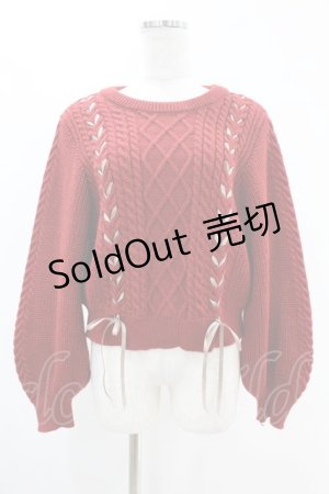 画像: Fi.n.t / リボンレースアップケーブルニットプルオーバー Free RED H-25-06-11-047-CA-TO-NS-ZH