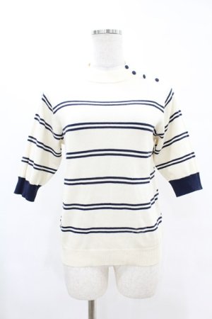画像: Fi.n.t / フレンチボーダー5分袖ニットプルオーバー Free OFF×NAVY H-25-06-11-051-CA-TO-NS-ZH