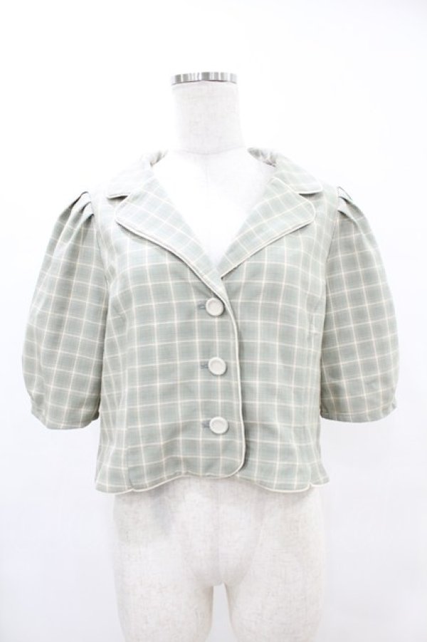 画像1: Fi.n.t / チェック柄パフスリーブショートジャケット Free GREEN×WH H-25-06-11-053-CA-JA-NS-ZH (1)