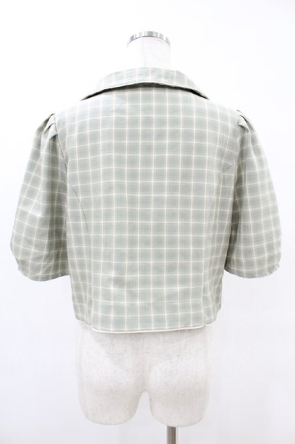 画像2: Fi.n.t / チェック柄パフスリーブショートジャケット Free GREEN×WH H-25-06-11-053-CA-JA-NS-ZH (2)