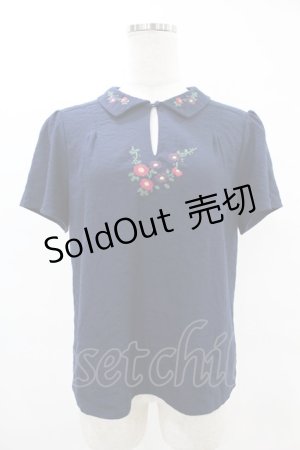 画像: an another angelus / フラワー刺繍スキッパーブラウス Free NAVY H-25-06-11-056-CA-BL-NS-ZH