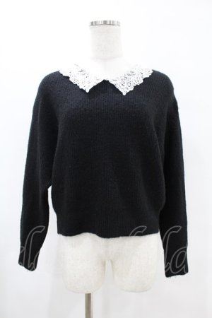 画像: an another angelus / Vネックレース衿ニットプルオーバー Free BLACK H-25-06-11-058-CA-TO-NS-ZH