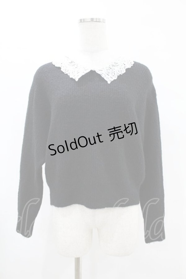 画像1: an another angelus / Vネックレース衿ニットプルオーバー Free BLACK H-25-06-11-058-CA-TO-NS-ZH (1)
