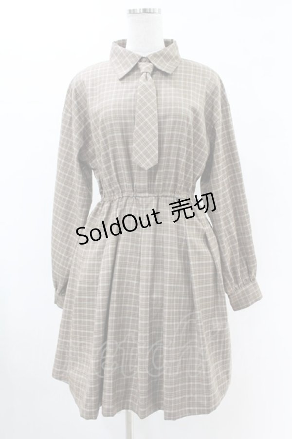 画像1: Fi.n.t / ネクタイ付きチェックシャツワンピース Free BEIGE×BR H-25-06-11-015-CA-OP-NS-ZH (1)