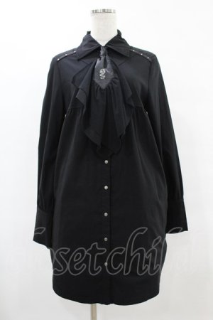 画像: Ozz Croce / 刺繍タイ付シャツワンピース  黒 H-25-06-12-033-OO-OP-KB-ZH