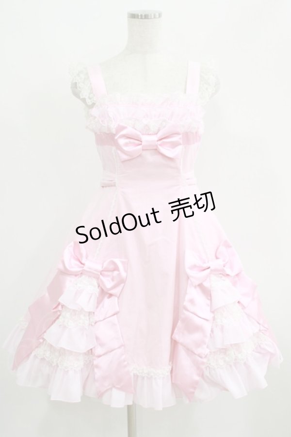 画像1: Angelic Pretty / リボンデコレーションジャンパースカート Free ピンク H-25-06-12-1002-AP-OP-NS-ZH (1)
