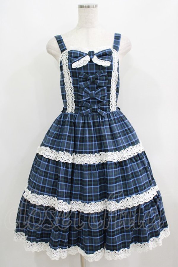 画像1: axes femme kawaii / タータンチェックジャンスカ M ブルー H-25-06-12-1017-AX-OP-NS-ZH (1)