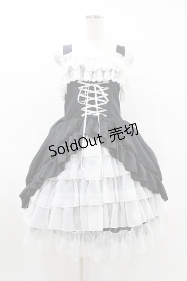 画像1: ATELIER PIERROT / Bustle Corsetジャンパースカート【Plus size】 2 ブラック×ホワイト H-25-06-12-013-EL-OP-KB-ZH (1)