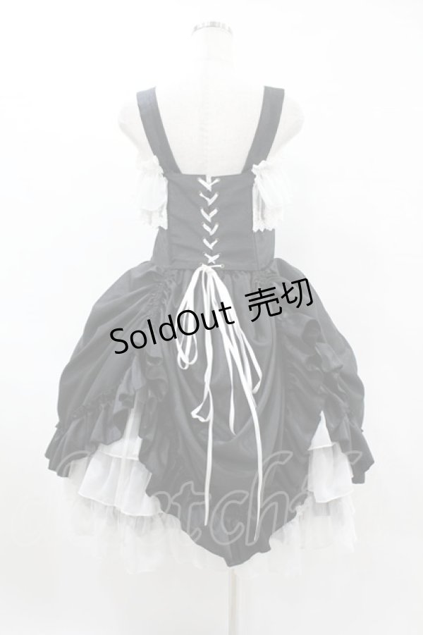画像2: ATELIER PIERROT / Bustle Corsetジャンパースカート【Plus size】 2 ブラック×ホワイト H-25-06-12-013-EL-OP-KB-ZH (2)