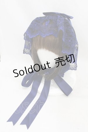 画像: Moi-meme-Moitie / 燭台エンブレムボンネット  ブラック×ブルー H-25-06-13-1003-MO-AC-KB-ZH