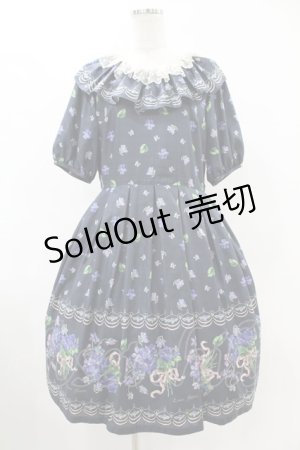 画像: Leur Getter / Elegant Flower袖付きワンピース L(トールサイズ) ネイビー H-25-06-13-1025-LU-OP-KB-ZH