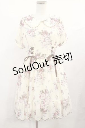 画像: axes femme POETIQUE / 花柄スカラップ襟半袖ワンピース M アイボリー H-25-06-13-012-AX-OP-NS-ZH