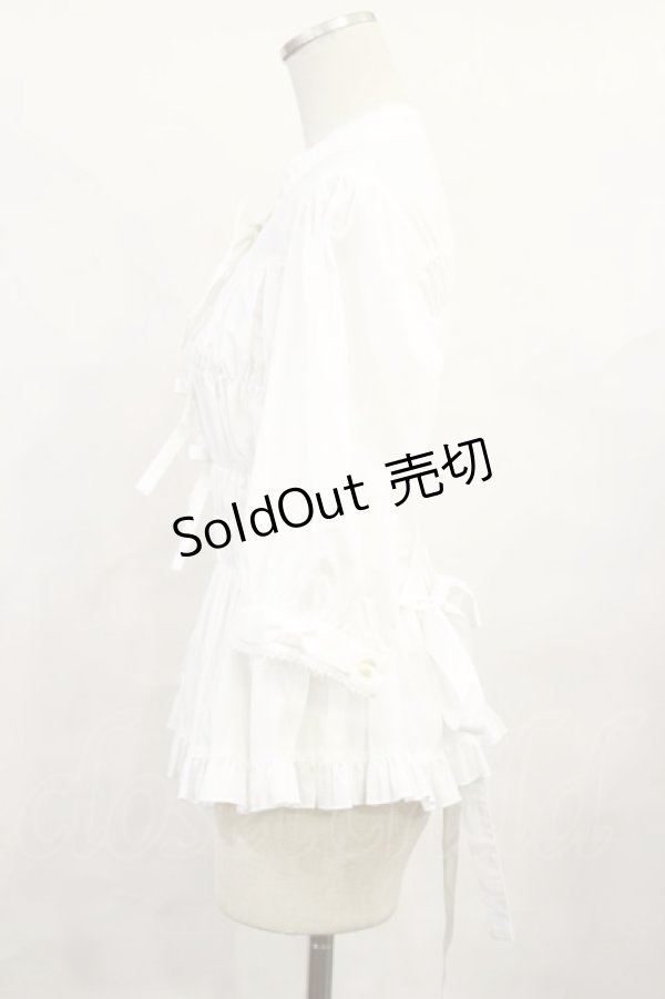 画像2: metamorphose / スタンドカラーシャーリングブラウス サイズ1（通常サイズ） ホワイト H-25-06-13-025-ME-BL-NS-ZH (2)