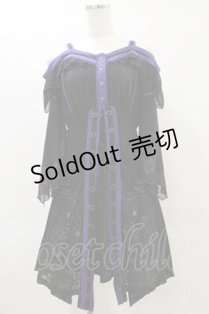 画像: Ozz oneste / 和チャイナオフショルワンピース  黒×紫 H-25-06-15-055-OO-OP-KB-ZH