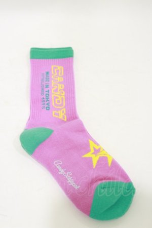 画像: Candy Stripper / CANDY LOGO RIB SOCKS  ピンク×グリーン H-25-06-15-014-PU-ZA-KB-ZH