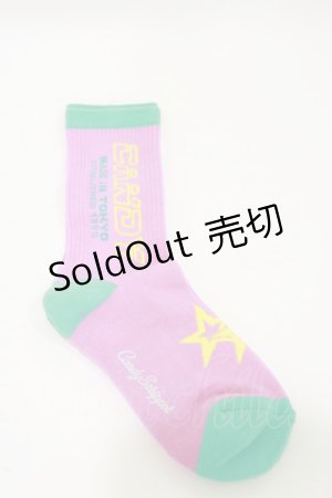 画像: Candy Stripper / CANDY LOGO RIB SOCKS  ピンク×グリーン H-25-06-15-014-PU-ZA-KB-ZH