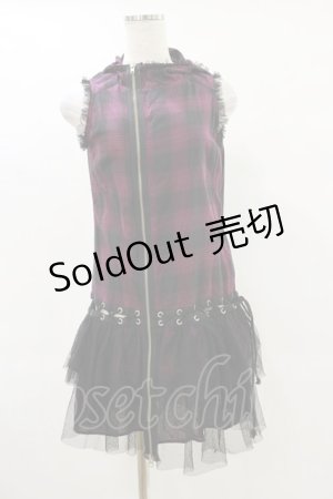 画像: ALGONQUINS / チェックチュールフードZIPベスト  パープル×ブラック H-25-06-15-031-AL-TO-KB-ZH