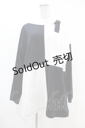 画像: elements,H / バイカラーベルトカットソー HOMME 白×黒 H-25-06-16-1039-PU-TO-KB-ZH