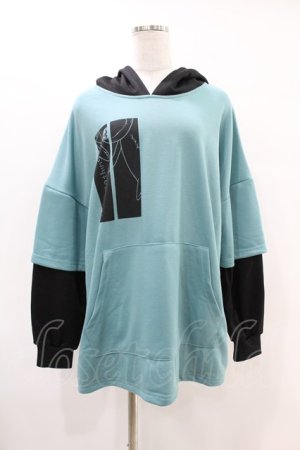 画像: NieR Clothing / レイヤード風プルパーカー  黒×緑 H-25-06-16-1044-PU-TO-KB-ZH