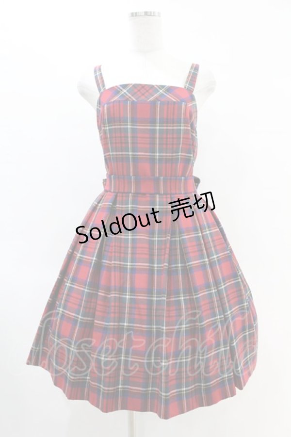 画像1: Jane Marple / ウールタータンのリボン付ワンピース  レッド H-25-06-16-1020-JM-OP-KB-ZT341 (1)