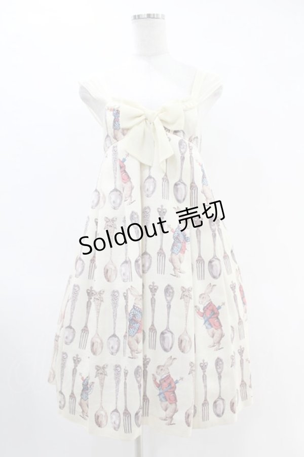 画像1: Emily Temple cute / スプーン&フォークハイウエストノースリーブワンピース  オフシロ H-25-06-16-1025-ET-OP-KB-ZH (1)