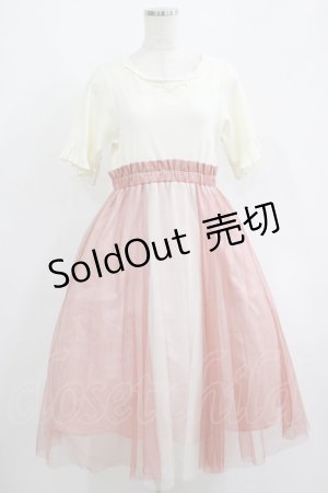 画像: axes femme / チュール切替ドッキングワンピース M アイボリー/ピンク H-25-06-16-014-AX-OP-NS-ZH
