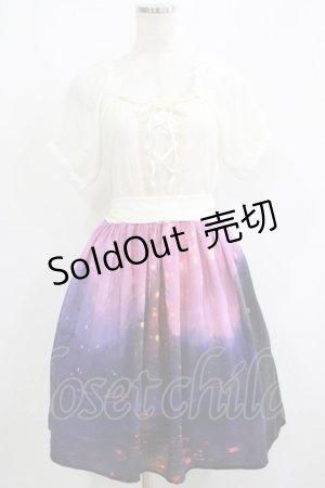 画像: axes femme POETIQUE / パフ袖パネル柄ワンピース M オフ/パープル H-25-06-16-017-AX-OP-NS-ZH