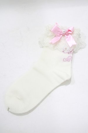 画像: Angelic Pretty / プリンセスロゴクルー丈ソックス  オフ/ピンク H-25-06-17-051-AP-ZA-NS-ZH
