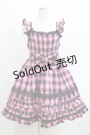 画像: Angelic Pretty / Cotton candyシャーリングジャンパースカートSet Free ブラック/ピンク H-25-06-17-006-AP-OP-NS-ZH