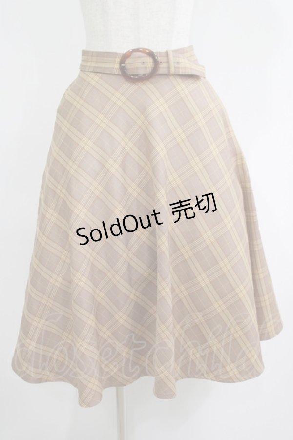 画像1: F&A / べっ甲ベルト付きチェックフレアースカート Free BEIGE×BR H-25-06-17-016-LO-SK-NS-ZH (1)