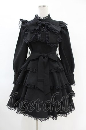 画像: ManonMimie / Layered Skirt Dolly Ribbon OP Free ブラック H-25-06-18-038-0-OP-NS-ZH