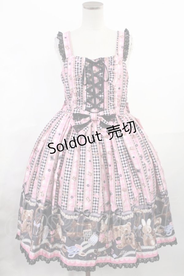 画像1: metamorphose / Happy Sewing Timeジャンパースカート+ヘッドドレスセット サイズ1 ブラック/ピンク H-25-06-18-1001-ME-OP-NS-ZH (1)
