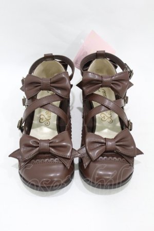 画像: metamorphose / トリプルリボンクロスストラップシューズ LL（25〜25.5cm） ブラウン H-25-06-19-1001-ME-SH-NS-ZH