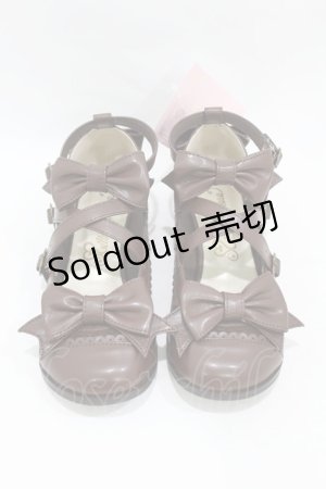 画像: metamorphose / トリプルリボンクロスストラップシューズ LL（25〜25.5cm） ブラウン H-25-06-19-1001-ME-SH-NS-ZH