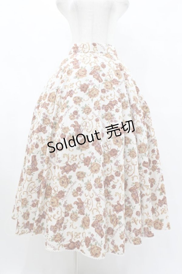 画像1: metamorphose / 【プラスサイズ】ゴブラン風くまちゃんロングフレアスカート プラスサイズ オフ白 H-25-06-19-1038-ME-SK-NS-ZH (1)