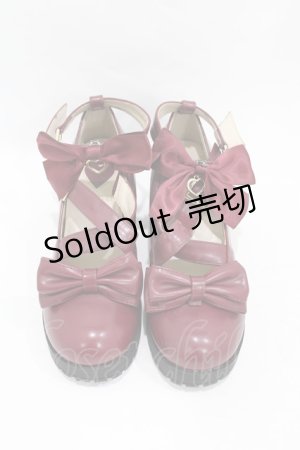 画像: Amavel / リボン付きクロス厚底パンプス M ボルドー H-25-06-19-1002-CA-SH-NS-ZH