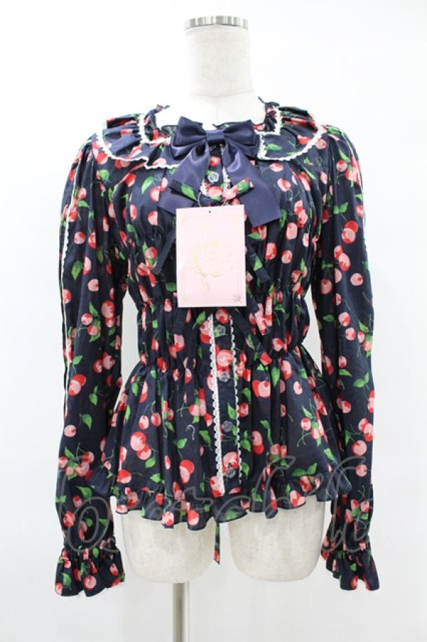 画像1: metamorphose / Fluffy Cherry スクエアあきフリルブラウス(長袖) サイズ1 ネイビー H-25-06-19-1027-ME-BL-NS-ZH (1)