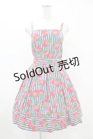 画像: Jane Marple / ストロベリーmeetsストライプサンドレス  ネイビー H-25-06-20-1034-JM-OP-KB-ZH
