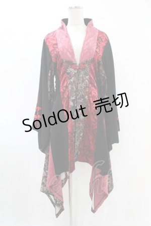 画像: Qutie Frash / 着物袖ロングカーディガン  黒×赤 H-25-06-20-1028-QU-JA-KB-ZT185
