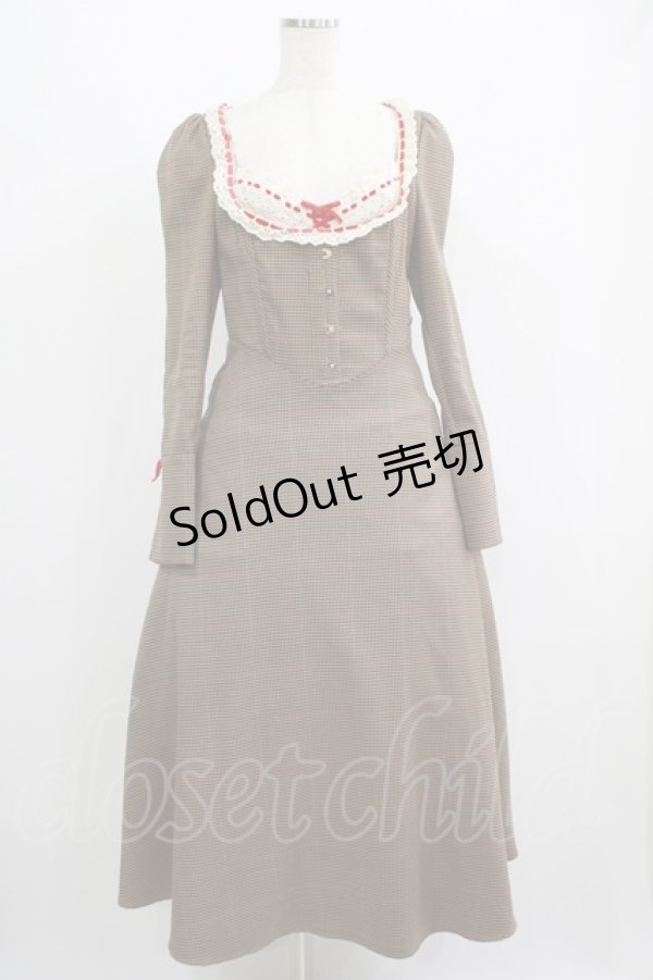 画像1: LACEMADE / 「公爵の荘園」千鳥格子コルセットドレス M ブラウン H-25-06-20-007-GO-OP-NS-ZH (1)