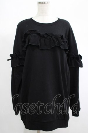 画像: DearMyLoveRose / 選べるフリルリボンスウェットトップス LL~3L ブラック H-25-06-20-023-EL-TO-NS-ZH