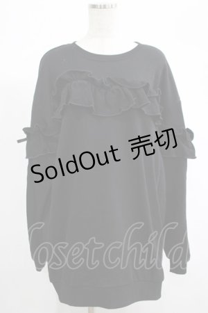 画像: DearMyLoveRose / 選べるフリルリボンスウェットトップス LL~3L ブラック H-25-06-20-023-EL-TO-NS-ZH