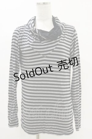 画像: BPN FOR MEN / ボーダーハイネックカットソー  黒×グレー H-25-06-21-054-GO-TO-KB-ZH