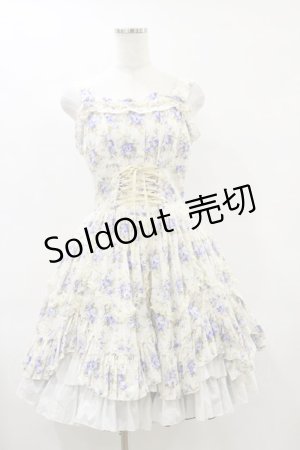 画像: ATELIER PIERROT / ローズフリルジャンパースカート  オフ×ブルー H-25-06-21-074-EL-OP-KB-ZH