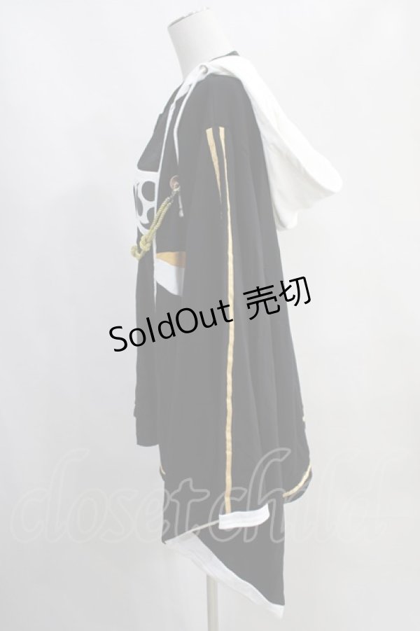 画像2: IRO+IRO / 風神雷神のドッキング和袖パーカー M ブラック/ホワイト H-25-06-21-1019-LO-TO-NS-ZH (2)