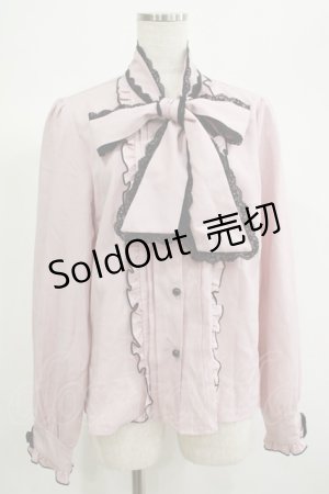 画像: DearMyLove / レースふちどりボウタイリボンフリルブラウス 3L ピンク H-25-06-23-050-EL-BL-NS-ZH