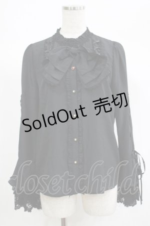 画像: axes femme kawaii / リボンブローチ付姫袖ブラウス M ブラック H-25-06-23-058-AX-BL-NS-ZH