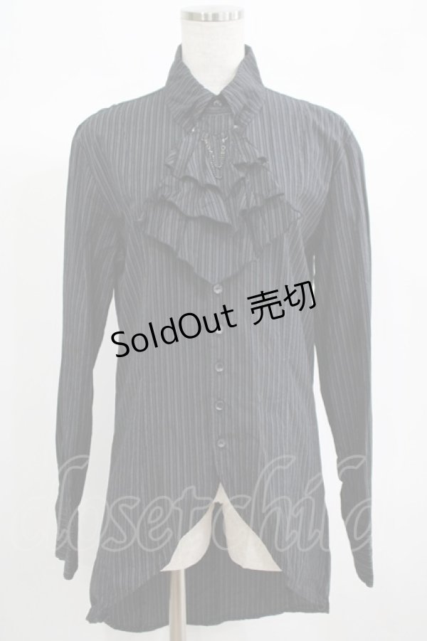 画像1: BPN FOR MEN / ジャボタイストライプブラウス M 黒 H-25-06-24-032-GO-BL-KB-ZH (1)