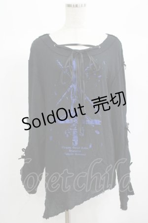 画像: Moi-meme-Moitie / フォールクロス・チョーカー付きガーゼトップス Men ブラック×ブルー H-25-06-24-036-MO-TO-KB-ZH