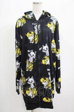 画像: NieR Clothing / 総柄ZIPパーカー  黒 H-25-06-24-037-PU-TO-KB-ZH